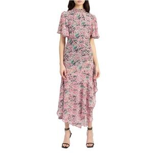 En Saison Pink Floral Asymmetrical Dress